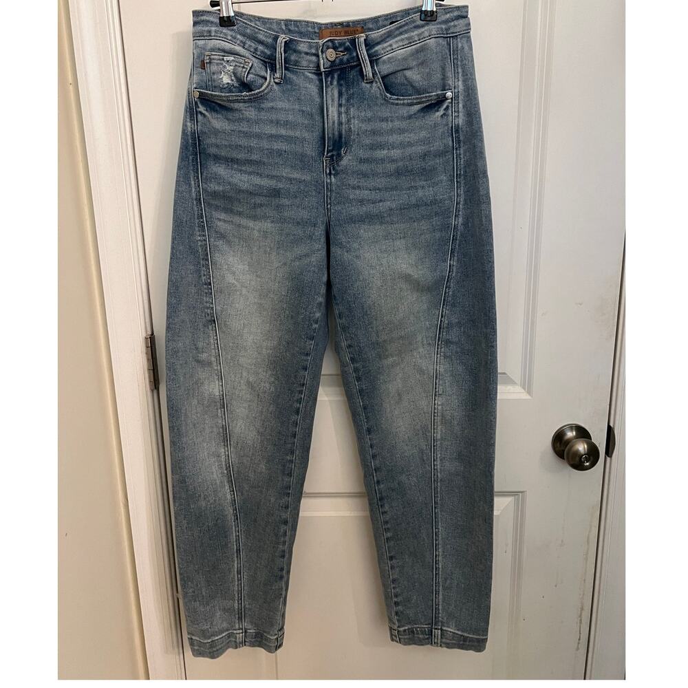 Judy Blue High-Rise Side Panel Barrel Fit Jeans 7/28 Light wash Stretchy Boho - Picture 2 of 10